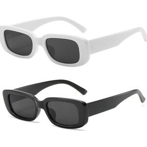 Trendy Rectangle Black+white Sunglasses Women Men Retro Square Fashion Shades